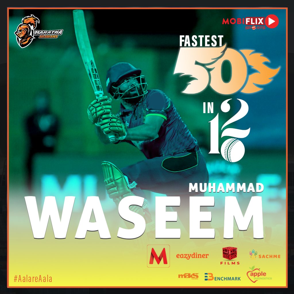 One of the 💥fastest💥 5️⃣0️⃣ scored🏏 in just 1️⃣2️⃣ balls in <a href="/T10League/">T10 Global</a> by Muhammad Waseem. We are elated to have you as a part of #MarathaArabians team. 💪

#cricket #cricketer #cricketlovers #dubai #ICC #india #indian #uae #cricketfans #cricketlover #sports #IPL #T20WorldCup