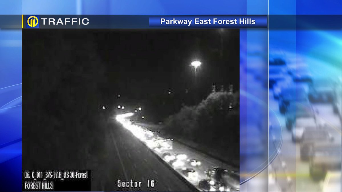 WPXITraffic's tweet photo. BREAKING NEWS- Accident on the Parkway East Inbound between Forest Hills and Edgewood / Swissvale has all lanes blocked. Delays are quickly building.  #PittsburghTraffic #WPXI https://t.co/UyYsfsftyh https://t.co/2tTvYKhxR7