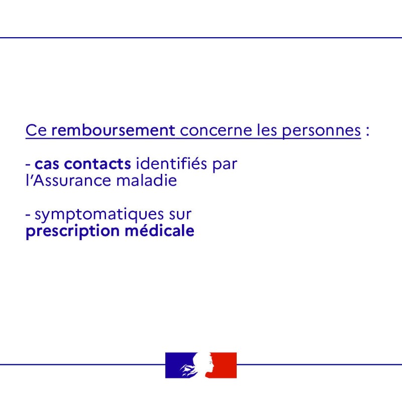 gouvernementFR's tweet photo. #COVID19 | Depuis le 15 octobre, les tests RT-PCR et antigéniques réalisés en vue d'obtenir un #PassSanitaire sont payants.
Ceux réalisés dans un but de dépistage continuent d'être pris en charge par l'Assurance maladie.

Découvrez les personnes concernées par ce remboursement ⤵️