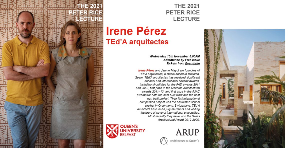 Join us (on Teams) for our annual Peter Rice Lecture #ARUP #QUB #Architecture Register here: eventbrite.co.uk/e/irene-perez-…
