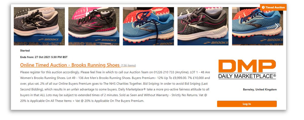 Brooks Running Shoes For Sale - Auction
136 Items (Individual)

Sign Up To Our Website Now &amp; Register For The Auction Now!

12% Buyers Premium Applies, 2% Of Which Goes To <a href="/NHSCharities/">NHS Charities Together 💙</a>. Grab Your Yourself Some Wonderful Shoes As Well As Support Our NHS!

#NHS #auctions