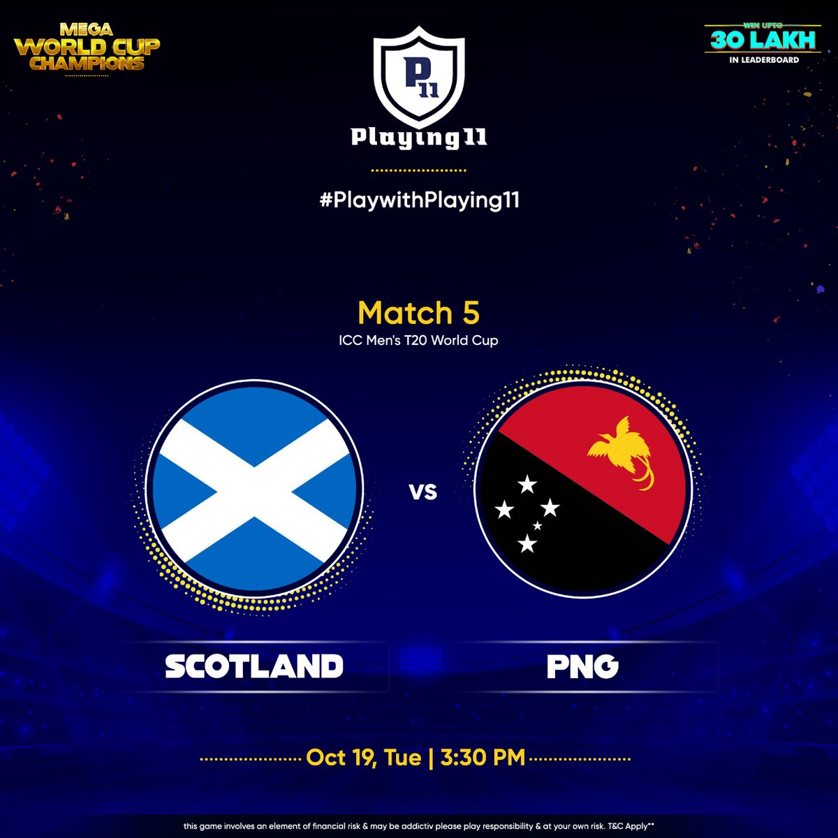playing11app's tweet photo. Match 5 will see @CricketScotland take on @Cricket_PNG. Both teams have lost their opening match and would want to make up for their mistakes. It is now or never for the associate nations and time for you to pick you playing11. #Playing11app #Playwithplaying11 #T20WC2021 https://t.co/fUT4ZnNrGX