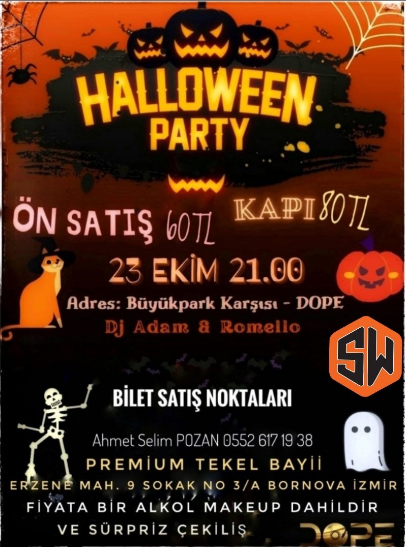 ShallWeTR's tweet photo. İzmir🇹🇷 Hallowen Party🥳
23 Ekim Cumartesi🎊🎈
21.00🎃
Büyükpark karşısı Dope✌️

📣Çılgın kostüm ve makyajlarınızla Erken Halloween Partisi'ne gitmeye ne dersiniz? 🎃👻

Shallwe ? üyelerine özel 
ön satış fiyatı 60 TL, kapıda 80 TL fiyata bir alkol ve makeup dahildir🥳 https://t.co/dkgo8xeaMc