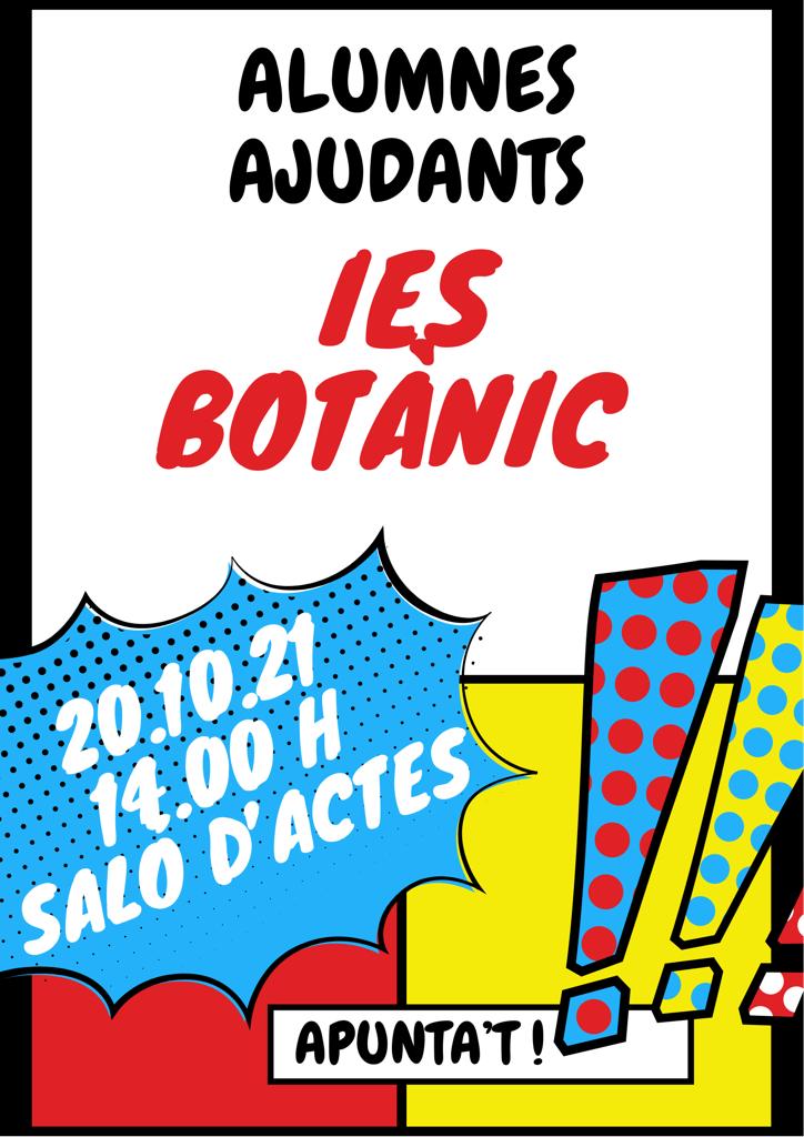 🤝 Alumnes Ajudants

📆 Dimecres 20 d'octubre a les 14.00 hores al saló d'actes del centre

👍 Vine i apunta't!