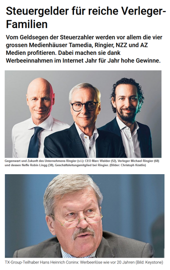 scienceinvestig's tweet photo. Wann fangen wir an, die Rolle der Eigentümerfamilien unserer Medien zu hinterfragen? Diese geben ja die grossen Linien im Verwaltungsrat vor. Damit trifft Sie grosse Verantwortung für Spaltung und psychische Gewalt bzw. Impfzwang. #medienschuld #verlegerschuld #ringier #coninx https://t.co/jLB93kWWVa