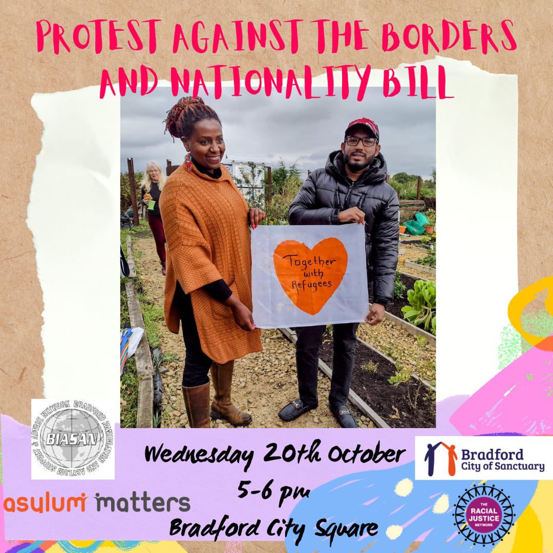 Bradford City of Sanctuary 🧡 (@bradfordcos) on Twitter photo Join us tomorrow in City Park at 5pm to rally against the boarders and nationality bill ✌️ ☮️ ❤️
<a href="/CityofSanctuary/">City of Sanctuary UK 🧡</a> <a href="/jessicaknappett/">Jessica Knappett</a> <a href="/bradford2025/">Bradford 2025</a> <a href="/DisplaceTheatre/">Displace Yourself</a> <a href="/SBC_Theatre/">Stand & Be Counted. 🧡</a> @BEACON_Bradford <a href="/BfdForEveryone/">BradfordForEveryone</a> <a href="/Millside_Centre/">The Millside Centre</a> Join us tomorrow in City Park at 5pm to rally against the boarders and nationality bill ✌️ ☮️ ❤️
<a href="/CityofSanctuary/">City of Sanctuary UK 🧡</a> <a href="/jessicaknappett/">Jessica Knappett</a> <a href="/bradford2025/">Bradford 2025</a> <a href="/DisplaceTheatre/">Displace Yourself</a> <a href="/SBC_Theatre/">Stand & Be Counted. 🧡</a> @BEACON_Bradford <a href="/BfdForEveryone/">BradfordForEveryone</a> <a href="/Millside_Centre/">The Millside Centre</a>