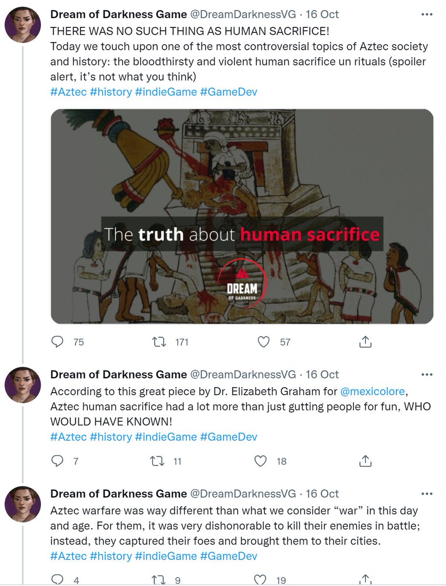 Classic thread Tweet 1/13: THERE WAS NO SUCH THING AS AZTEC HUMAN SACRIFICE  Tweets 2-10/13: Yes the Aztecs did human sacrifice but here are some  reasons why it was good Tweet 12/13: