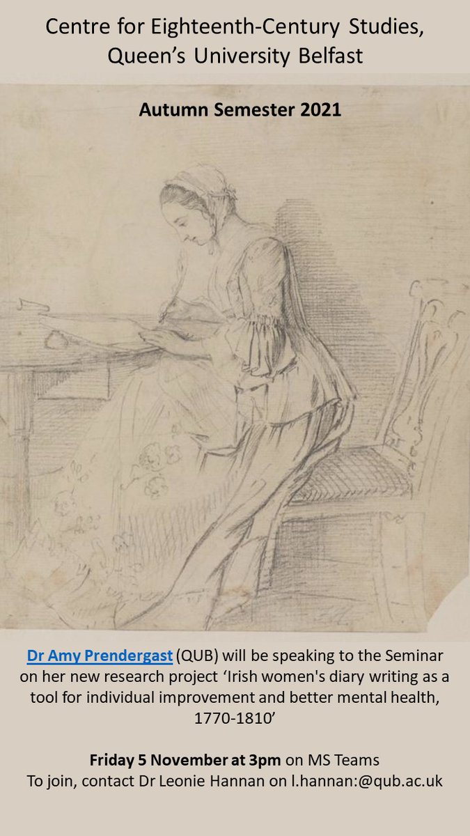 1/3 November is going to be a bumper month for the DIARIES project <a href="/QUBelfast/">Queen's University Belfast 🎓</a> Join us online <a href="/Cecs_18/">CECS (QUB)</a> to discuss #18thCentury women's diaries, improvement, and mental health on Friday 5 November at 3pm