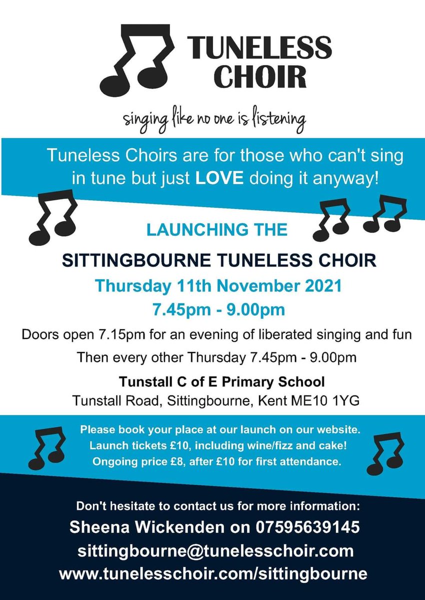 Come along and release your inner Mariah or Michael Buble at #Sittingbourne Tuneless Choir starting next month. Singing releases feel good endorphins, forget about the stresses and strains of the day for a couple of hours and I can promise you will leave feeling uplifted!