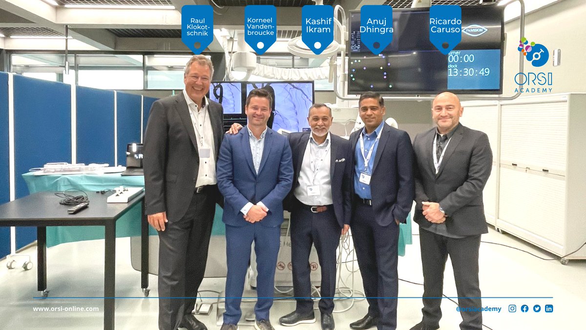 orsiacademy's tweet image. Our GM Korneel Vandenbroucke in the presence of @CorindusInc at our #cathlab fully dedicated to #cardiovascular and #imageguided training. Thank you Kashif Ikram, Anuj Dhingra, Ricardo Caruso &amp;amp; Raul Klokotschnik for your visit! #partnership @SiemensHealth @SiemensHealthPR