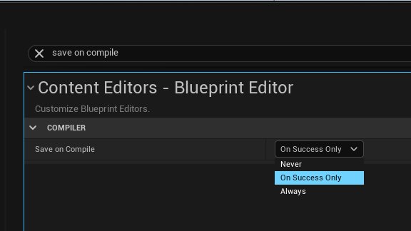GameMakingMatt's tweet image. Found a nice little setting today. Save on Compile. 
Stops me losing so much work if the editor crashes, or more likely I closed the editor from VS without thinking about it 😅
#UnrealEngine #UE4 #UE5