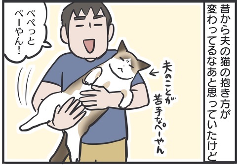 実家の猫を夫が抱っこすると……猫「タスケテ……」 虚無の表情になった猫漫画に「爆笑しました」 https://t.co/eB9EiAMcxv @itm_nlabより