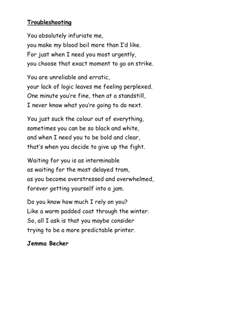 BeckerJemma's tweet photo. For my #TopTweetTuesday poem, here is a #poem about all the times you’ve been driven to insanity! I’ve only recently discovered this wonderful global #poetry day, thanks for hosting @blackboughpoems @ArthurLWood https://t.co/x5PHtu2Af6