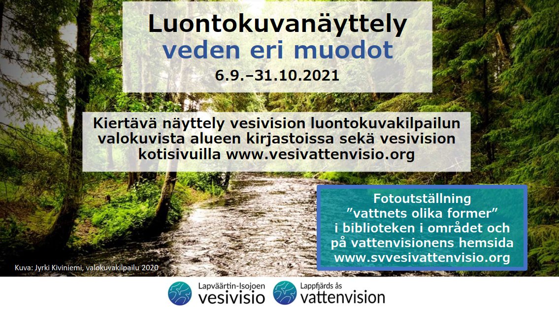 elinvoimak_EP's tweet photo. Fotoutställning i Isojoki bibliotek 18.10–31.10. Se mer på #Lappfjärdså’s #vattenvision’ens hemsida: https://t.co/Gq0u5SGd0z
#naturfoto #Lappfjärdså #vattenvision https://t.co/ulZkFz6vJq