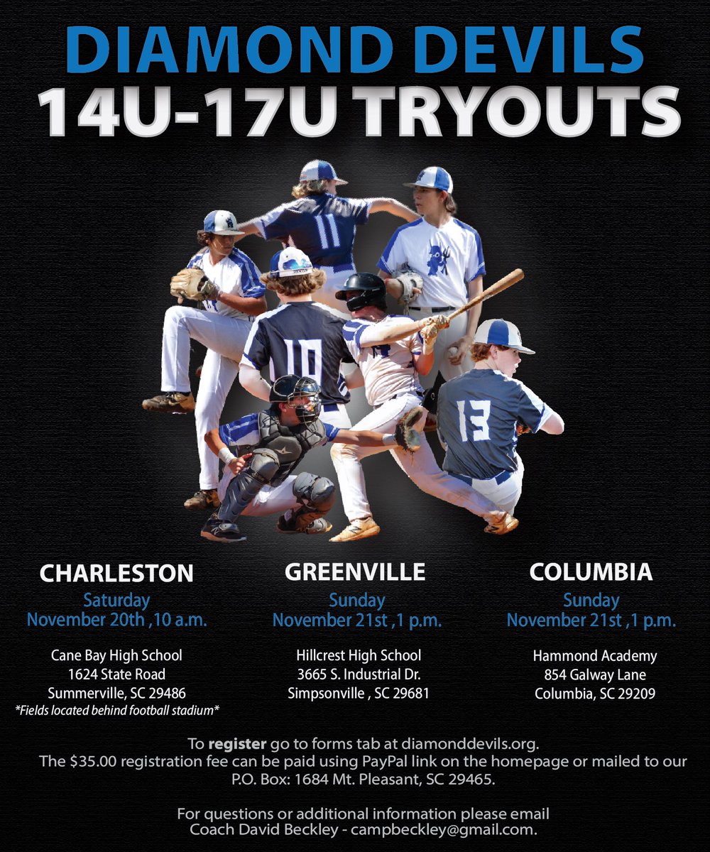 👇Summer 2022 14u-17u Tryouts!!

Be part of one of the longest tenured and most successful programs in the country!! 

New and returning players need to attend.

Register today- diamonddevils.org/summer-2022-tr…