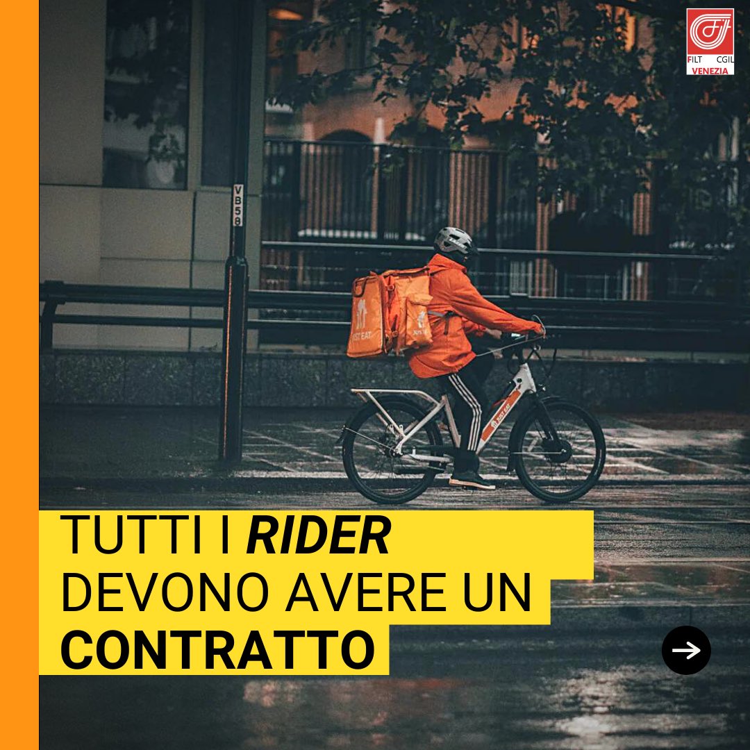 filtcgilvenezi1's tweet photo. L’anno scorso con l’accordo di #JustEat 3000 #rider diventano lavoratori a diretta dipendenza. Siamo riusciti a far crescere il numero a 7000. Per questo ora vogliamo estendere l’accordo alle altre piattaforme che sono associate in #Assodelivery Tutela per tutti! https://t.co/sYZIhs0Ym3