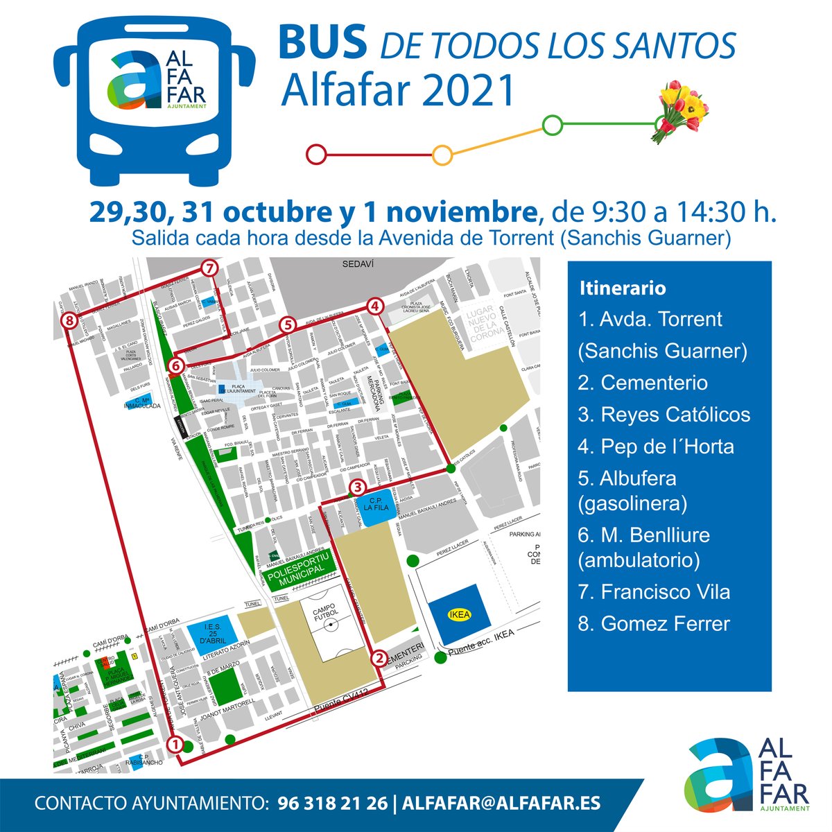 💐  Tots Sants 2021 💐
De cara a la celebració de Tots Sants des de l'Ajuntament vos fem arribar una sèrie de normes i recomanacions.
ℹ️ Tota la informació en les imatges

#AlfafarÉsInformació