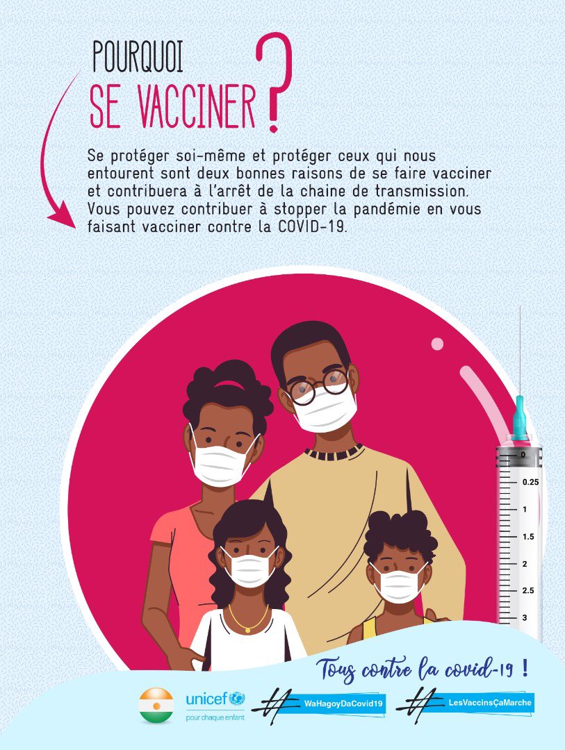 Protégeons nous et surtout protégeons ceux qui nous entourent. 
#WaHagoyDaCovid19
#LesVaccinsÇaMarche
<a href="/UNICEF/">UNICEF</a>.