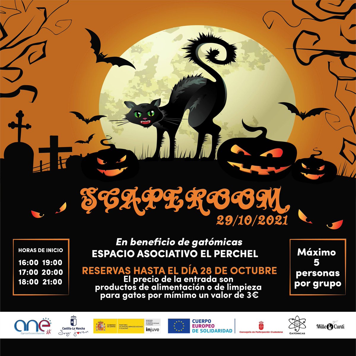 El día 29 te proponemos un planazo para Halloween, una escape room solidaria en beneficio de la asociación @Gatomicas1 . ¡Disfruta ayudando! Reserva ya con tu grupo de amig@s. 

@hacemosCR <a href="/wikiCR/">wikiCR Ciudad Real</a> <a href="/cr_endirecto/">C. Real - En directo</a> <a href="/juventudclm/">Juventud CLM</a> <a href="/InjuveSpain/">Injuve</a>