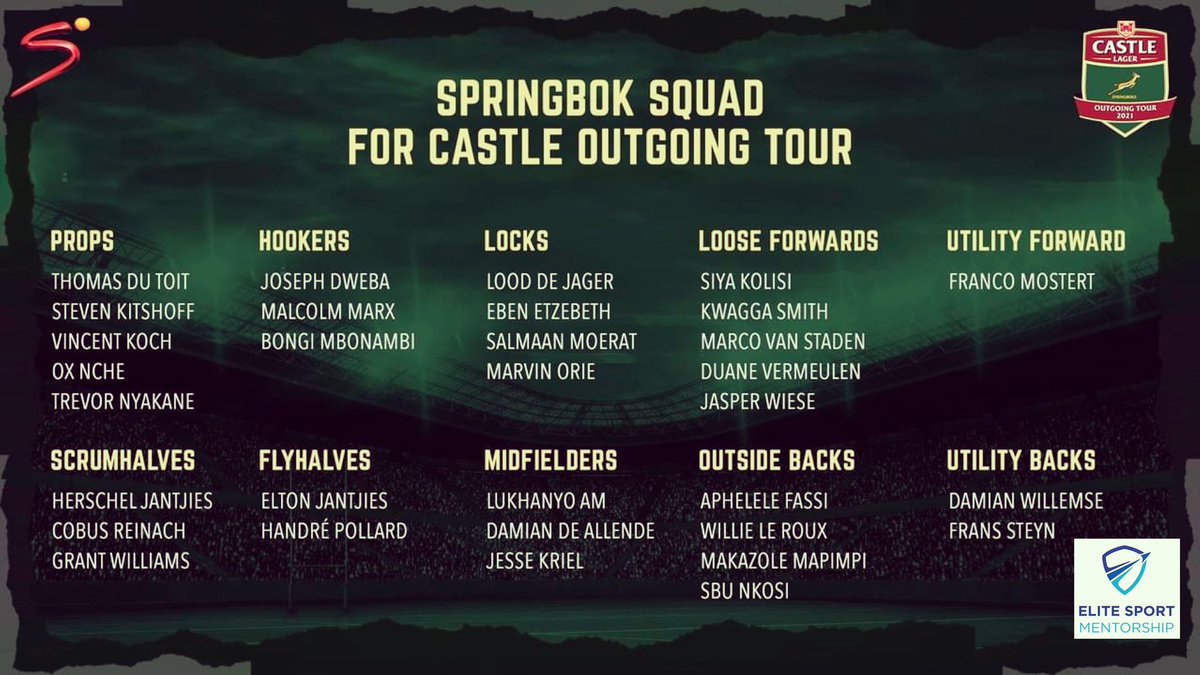 EliteMentorship's tweet photo. Get Bok Ready for UK Tour!

Back your boys🇿🇦

Squad selection👇🏽

#champions #excellence #goalgetter #rugbyunion #springboksrugby #worldchampions https://t.co/tJIDXqL69m