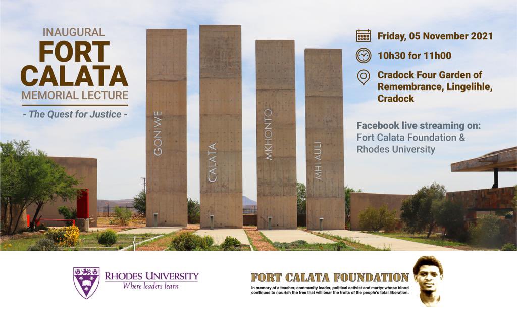 FortCalata's tweet photo. Join the live stream of the inaugural Fort Calata Memorial Lecture on 5 November @ 11:00. Watch this space for more info about speakers, etc. #QuestforJustice #FCML @lukhanyocalata @Rhodes_Uni https://t.co/4aAo107BPN