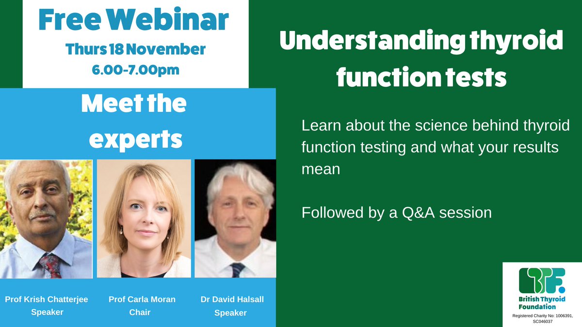 britishthyroid's tweet photo. Confused about thyroid function tests?
Then join us for our webinar on 18 Nov to hear from leading experts
Register FOC at https://t.co/WXf0PDt8E4 #ThyroidFunctionTests #hypothyroidism #hyperthyroidism https://t.co/RSPQDcW8F9