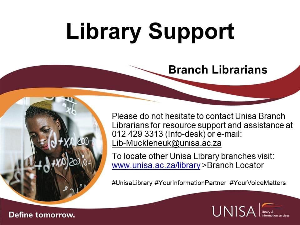 UnisaLibrary's tweet photo. We are here to support you!
#UnisaLibrary #YourInformationPartner #YourVoiceMatters @UnisaCAES @unisachs @unisaradio @UnisaCems @CEDU_Unisa @CAS_LAC @UnisaGrads https://t.co/WX4anwctH5