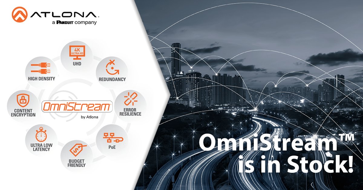 Atlona's tweet image. Looking to complete a networked AV project? Check out OmniStream™!

Learn more:  bit.ly/3BYiiIE

#presentationsystems #AVTweeps #proAV #collaboration #conferenceroom #huddlespaces #networkedAV #customAV #videowalls #videowall