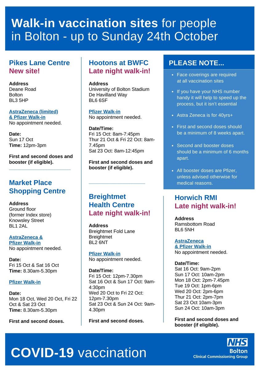 boltoncouncil's tweet photo. Here's a round up of all the places you can get a Covid-19 vaccination in Bolton this week https://t.co/Oxo7pMBe0l