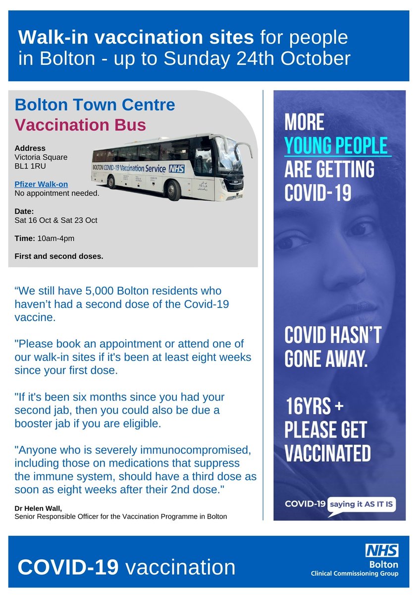 boltoncouncil's tweet photo. Here's a round up of all the places you can get a Covid-19 vaccination in Bolton this week https://t.co/Oxo7pMBe0l