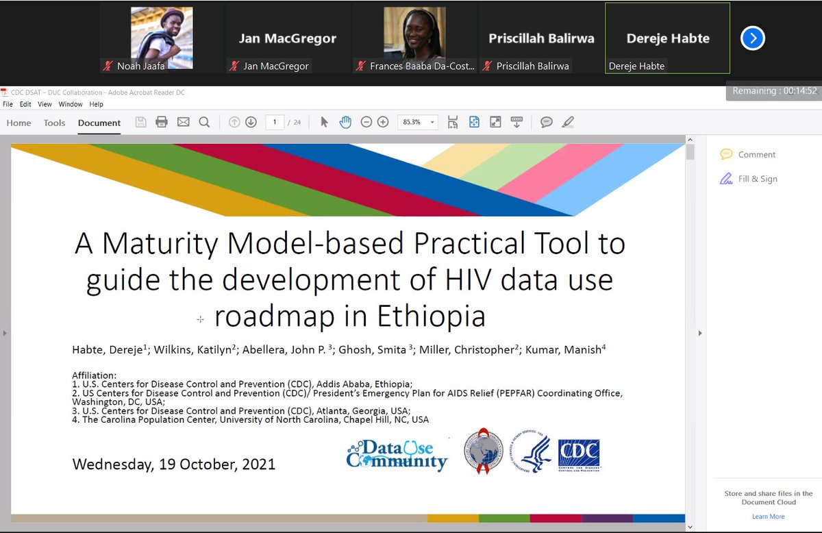 Happening Now; Maturity Model-based Tool Practical Tool to Guide the Development of HIV Data use Roadmap in #Ethiopia
Presentation by #DerejeHabte
<a href="/UgHIAorg/">UgHIA</a> 
#HELINA21