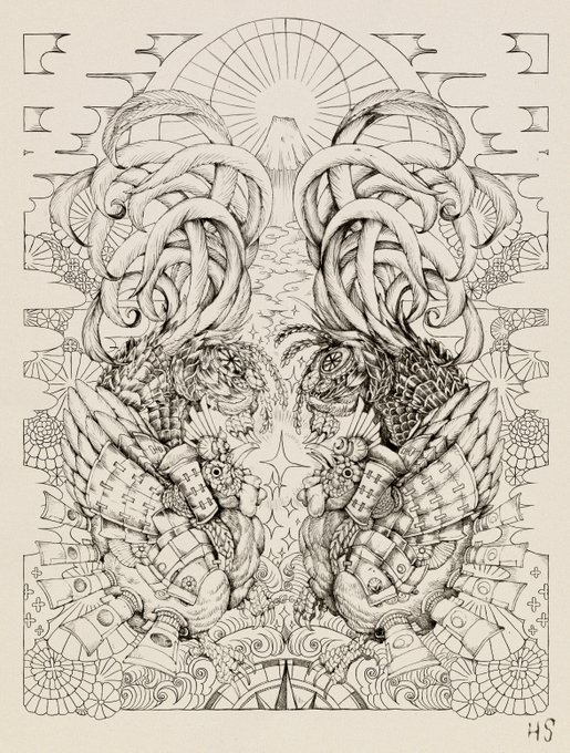 和鳥さんの背景が描けました。色塗り頑張ろ* 