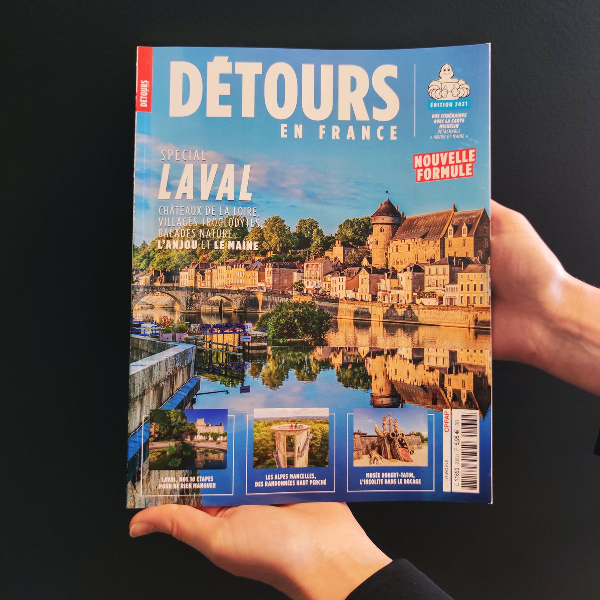 MayenneTourisme's tweet photo. 👀 À découvrir :
Le nouveau numéro de #DétourenFrance, spécial #Laval et alentours ! 28 pages dédiées à la #Mayenne. La rivière, le musée #RobertTatin, #Lassay, les #Alpes Mancelles, et bien plus... On recommande ! 😍 https://t.co/Znlf0Er9U1