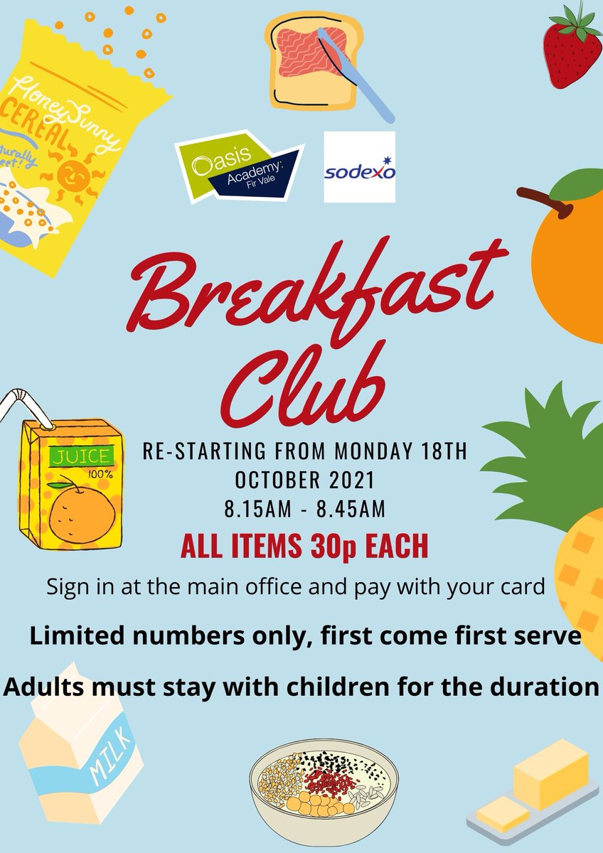 OasisFirVale's tweet photo. Come and join us for Breakfast Club every morning from 8.15am! #breakfast #oafvfamilies #oafv #oasisacademies https://t.co/nPBdJaVaBT