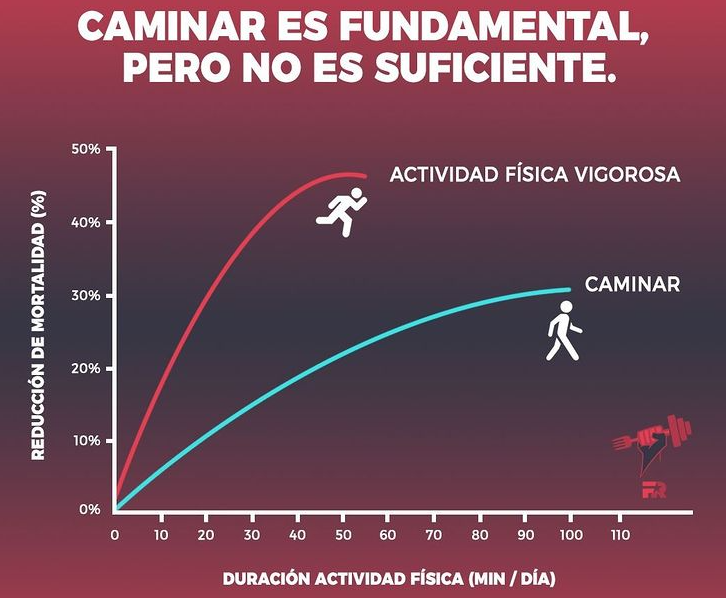 FITrebelde's tweet photo. Caminar es muy importante, pero no reemplaza la actividad física vigorosa, tanto aeróbica como de fuerza.
Si quieres vivir más, y mejor, tienes que esforzarte físicamente.
Adaptado de: https://t.co/osBFJLAOoX https://t.co/pqzdrSkpnR