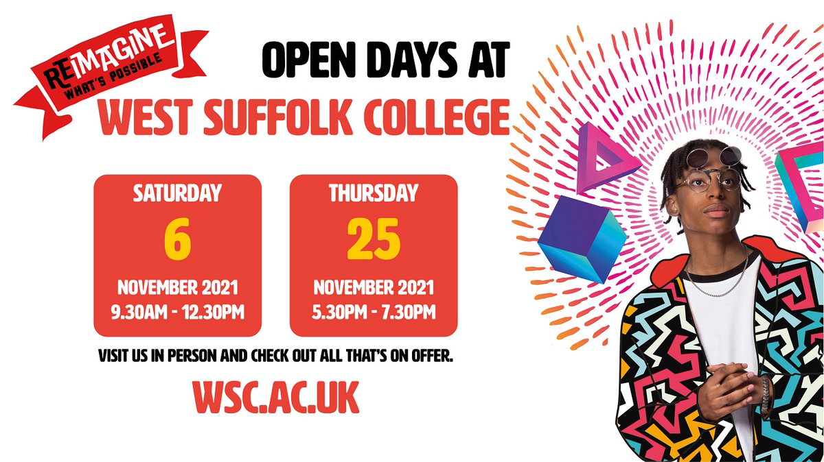 WestSuffolk's tweet image. Register for our upcoming Open Events on the 6 and 25 November to meet tutors, current students, take a tour of our facilities, and discover more about our apprenticeships and full time courses.

Find out more and register here:
wsc.ac.uk/openevents
