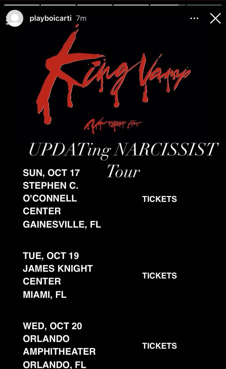 CartiCharts_'s tweet image. Looks like he’s renaming NARCISSIST Tour and holding off on the rollout 👀
#playboicarti #NARCISSISTTOUR #kingvamp