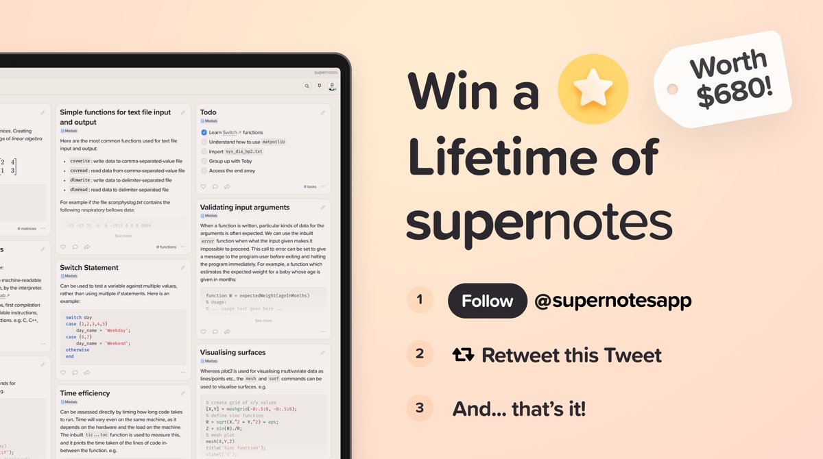 Supernotes (@supernotesapp) on Twitter photo Thanks for 1000 followers 🥰
To celebrate, we’re giving away a Supernotes Lifetime plan for FREE – worth $680!
For a chance to win:
① Follow <a href="/supernotesapp/">Supernotes</a>
② Retweet this tweet
③ And… that’s it! 🎉 Thanks for 1000 followers 🥰
To celebrate, we’re giving away a Supernotes Lifetime plan for FREE – worth $680!
For a chance to win:
① Follow <a href="/supernotesapp/">Supernotes</a>
② Retweet this tweet
③ And… that’s it! 🎉