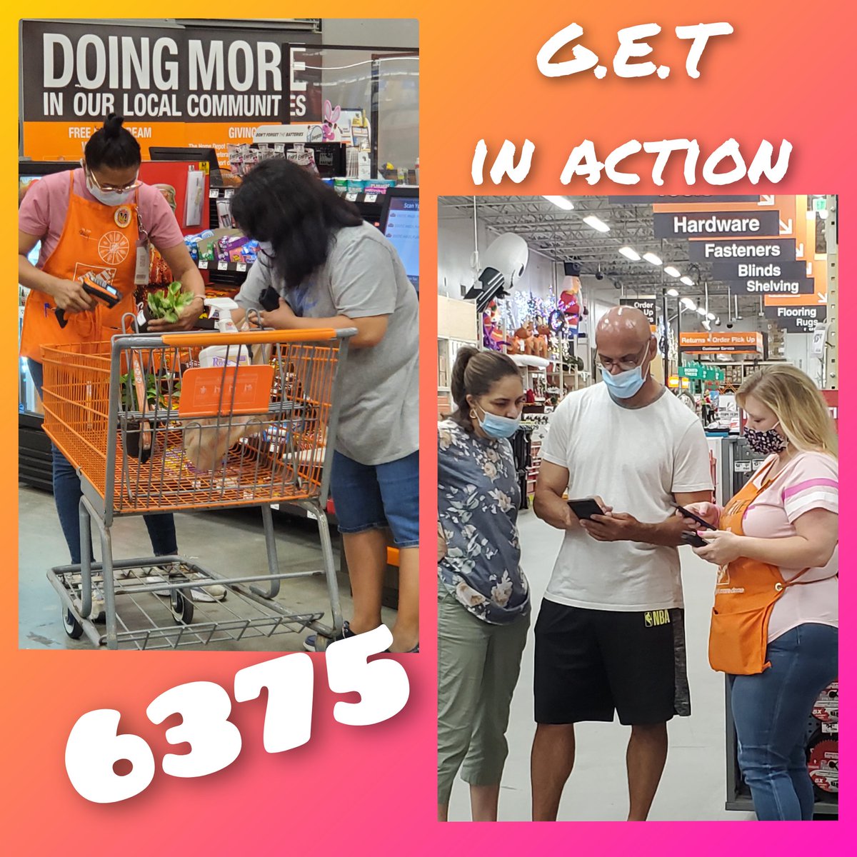 THDEileenMarie's tweet photo. How do you GET? Our FES and HC in action, where greeting met engaging, followed by the most important key of thanking those who mean the most to us...our customers! #thd6375 #GET @HeldieRodriguez @thdkwalk https://t.co/BeoYuRietm