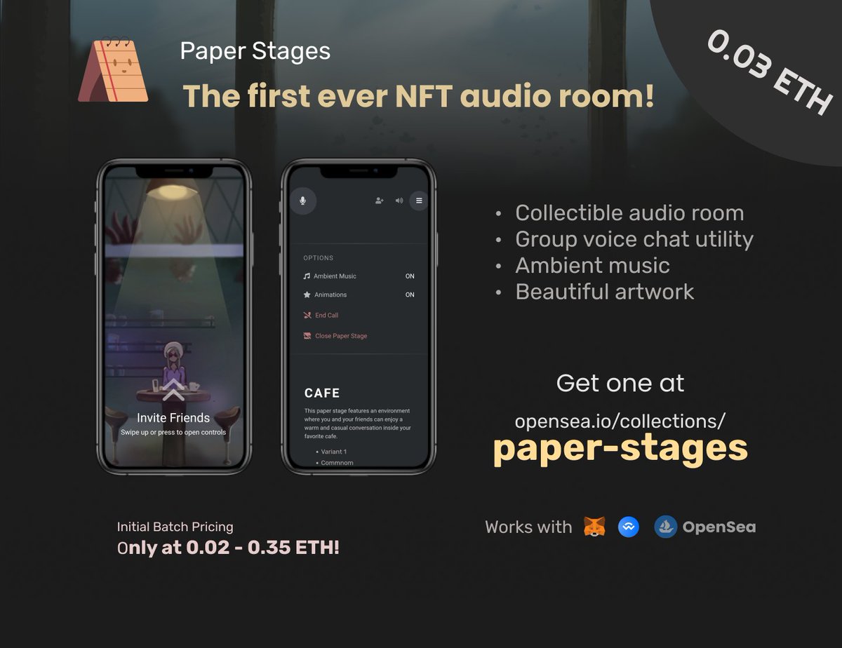 paper_stages's tweet photo. Paper Stages is a selection of useable and working audio room collectible. Here are some links to know more about our Project 👇♥

About - https://t.co/IaeAZIWgC5
Roadmap - https://t.co/QCded7a6Rr
Discord - https://t.co/z0DiRXbLll https://t.co/BRS2FAmta2
