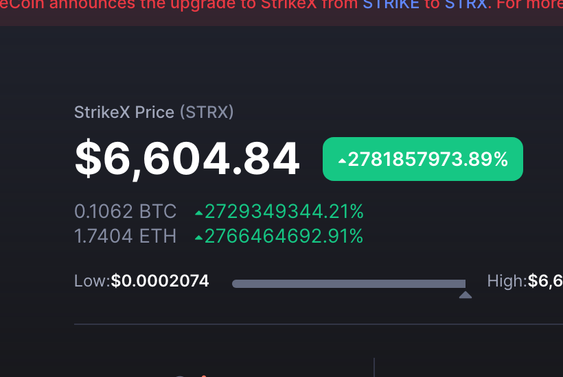 TradeStrikeBVI's tweet photo. Please note: @TrustWallet &amp; @CoinMarketCap are currently experiencing technical difficulties in showing the correct price of StrikeX. Please trade carefully - we're currently sitting around $0.18

$STRX https://t.co/E43dtlkuAq