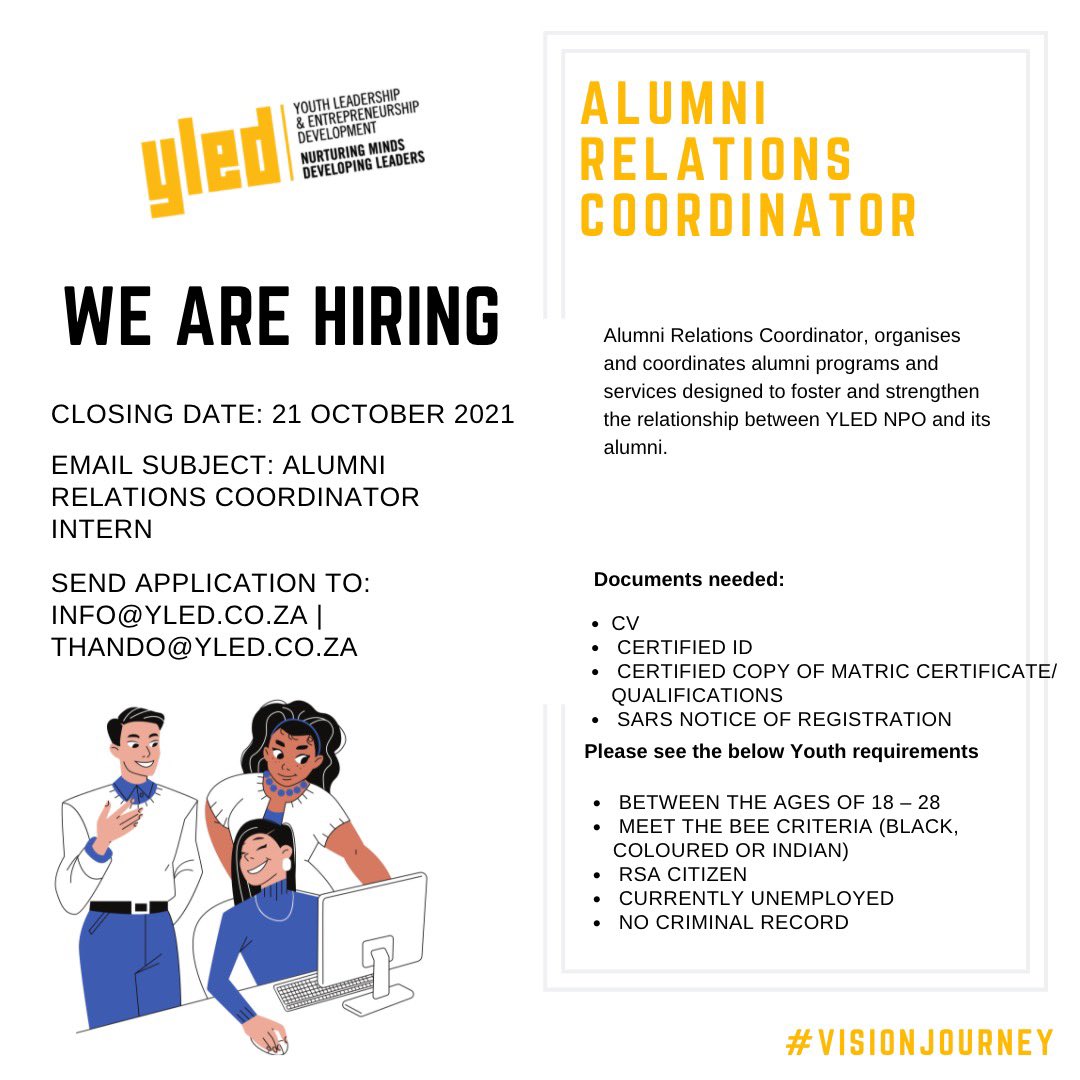yledsa's tweet photo. 📣 WE'RE HIRING!
We are looking for YLED Alumni and unemployed youth to join our team to continue to nurture minds and develop the next generation of leaders.
#visionjourney #yled #chooseyled #chooseday https://t.co/5F17oOcbkE