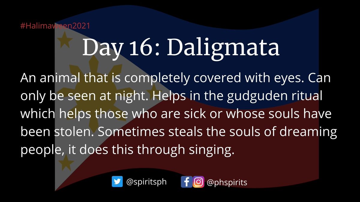 SpiritsPh's tweet photo. Use the hashtag #Halimaween2021 and tag us in your works!
@spiritsph
for Twitter and
@phspirits
for IG and FB (And Tiktok!)
The full list of descriptions for each prompt is at
https://t.co/Rubv6Avi65
#PhSpirits #PhilippineSpirits #Halimaween #Myth #Mythology https://t.co/7ntLllvgmw