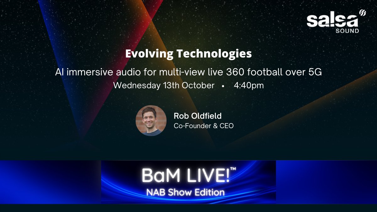 salsa_sound's tweet photo. CEO Rob Oldfield got involved in a great discussion last week at @TheIABM #BaMLive event about #AI #immersiveaudio for multi-view live 360 football over #5G. If you missed out, you can catch the recording here: https://t.co/RXInh7UHAL #XR #EdgeXR #audio #livebroadcast #broadcast https://t.co/Hn1BCrrwss