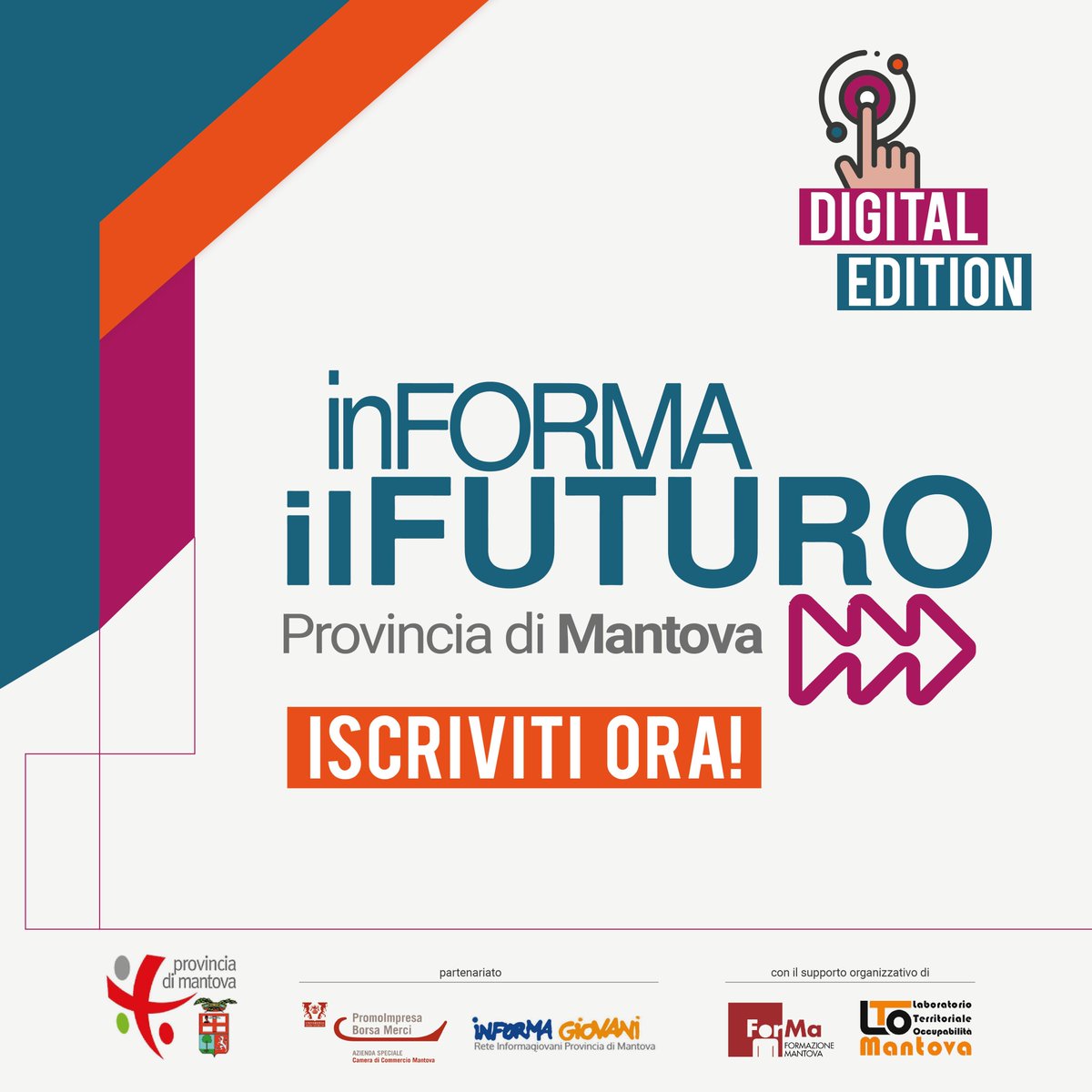 provMN's tweet image. inFORMA IL FUTURO 2021

Edizione 2021 di inForma il Futruro tutta digitale: iniziativa di orientamento rivolta agli studenti in uscita dalla scuola secondaria di primo grado e alle loro famiglie per offrire una visione d'insieme dell'offerta didattica e formativa