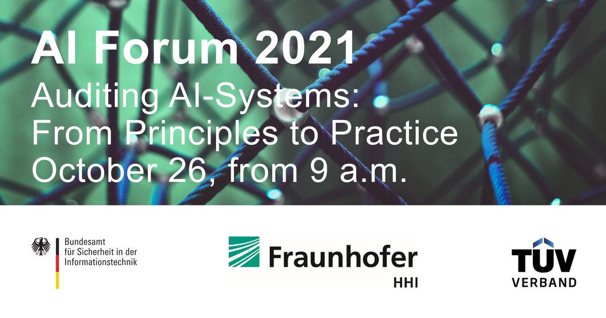 The clock is ticking. ⏰ One week from today, the AI Forum will take place. We are pleased to be hosting it together with <a href="/BSI_Bund/">BSI</a> and <a href="/FraunhoferHHI/">Fraunhofer HHI</a> again. This year's topic is "Auditing AI Systems: From Principles to Practice". Click here to register ▶️event.vdtuev.de/#/events/46ae6…