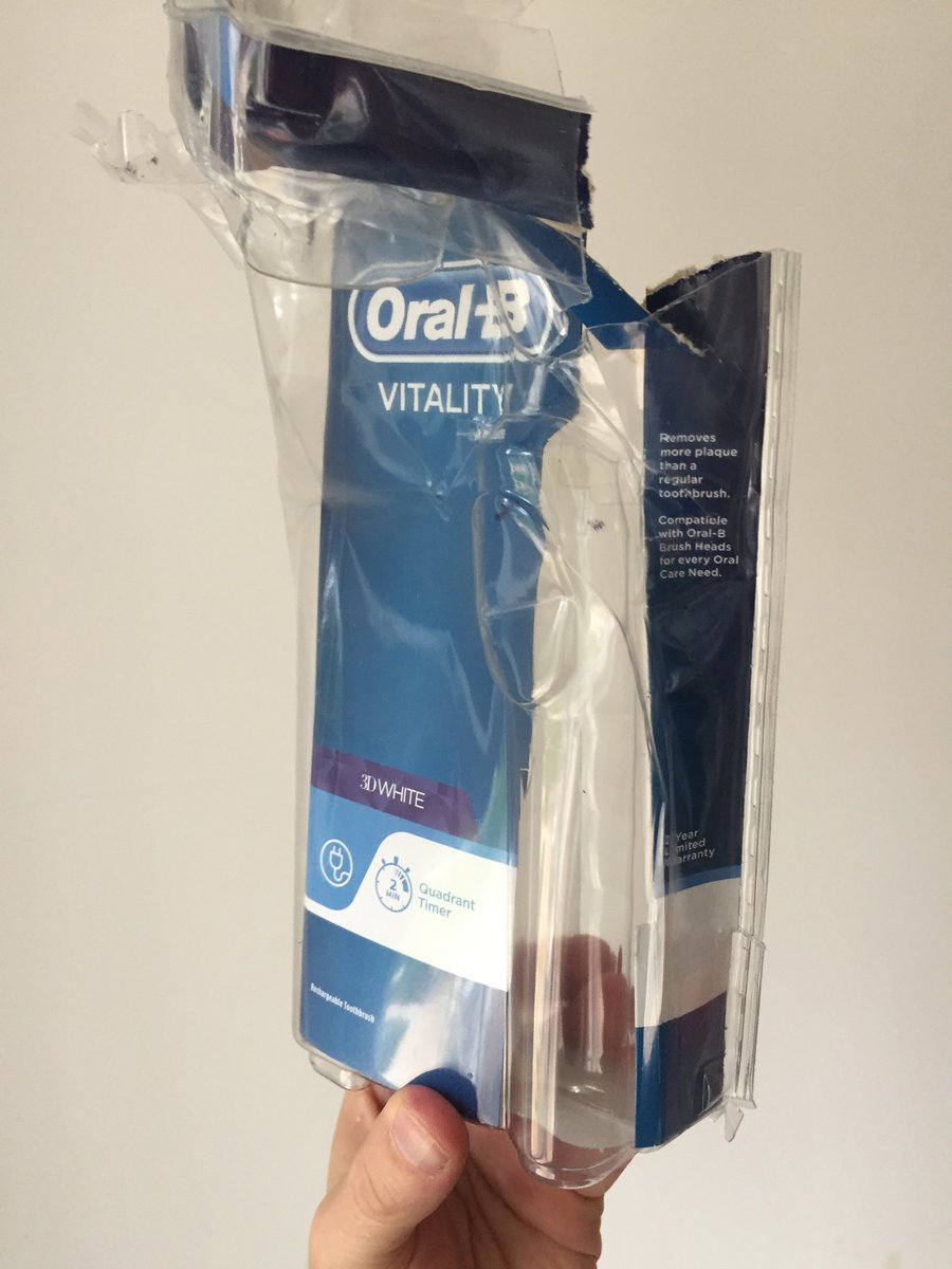 Aside from the plastic issue <a href="/OralB/">Oral-B</a> , I struggled so much to get to my toothbrush I almost considered gnawing through the plastic, where I'd have possibly lost my teeth anyway.