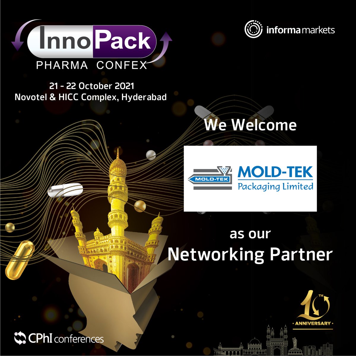 InnoPackPharma's tweet photo. We are pleased to welcome Moldtek Packaging Limited as our networking partner for the 10th annual InnoPack Pharma Confex scheduled on 21-22 October 2021 at Novotel &amp; HICC Complex, Hyderabad.

#InnoPack #InnoPackPharmaConfex #pharmapackaging #packaging #pharma #pharmaconference https://t.co/0DrezjTBgu