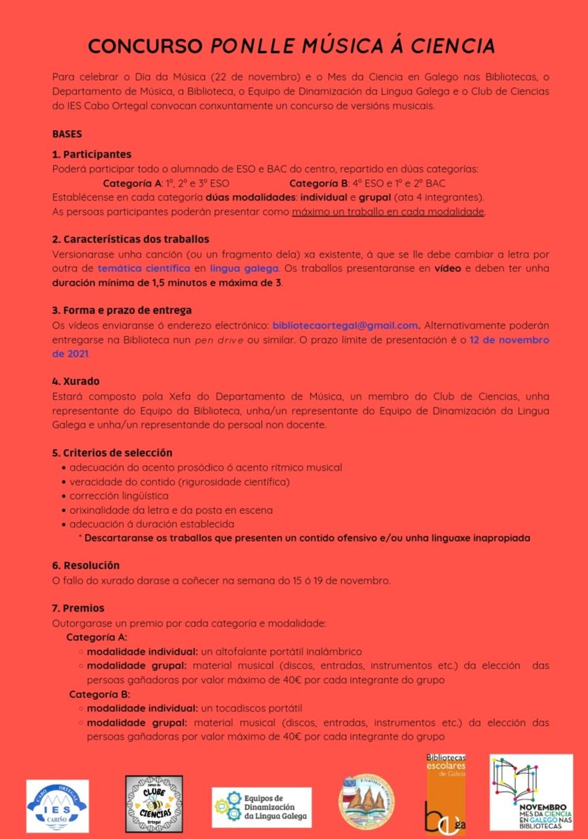 ortegalendo's tweet photo. 🎤🎵 Xa está aquí o primeiro concurso do curso! Música, lingua, ciencia e bos premios. Que máis se pode pedir?
#bescolaresgal #música #lingua #ciencia #creatividade https://t.co/SBhpyKJdWS