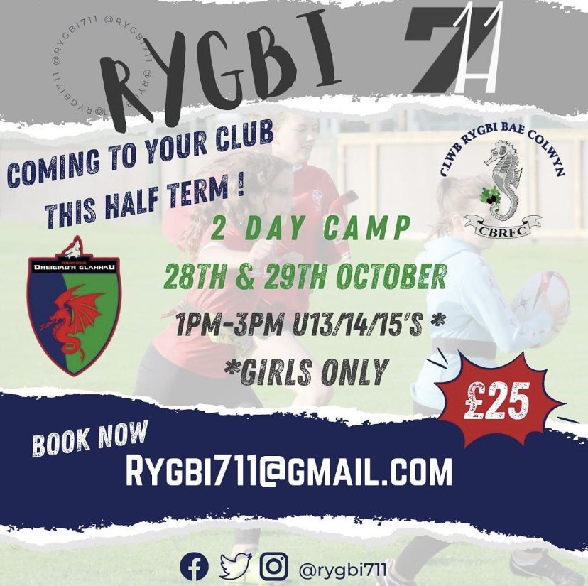 9Jessk9's tweet photo. 🏉 CAMP RYGBI / RUGBY CAMP 🏉
MERCHED YN UNIG / GIRLS ONLY

Still some time to book on the two day rugby camp for girls only! 

🏉Comfortable environment 
🏉Developing skills
🏉Game understanding 
🏉Freedom to Express

@Rygbi_MonStars @DreigiaurGRugby @CeirwNant @LadronMor https://t.co/ZsjqRPnKpS